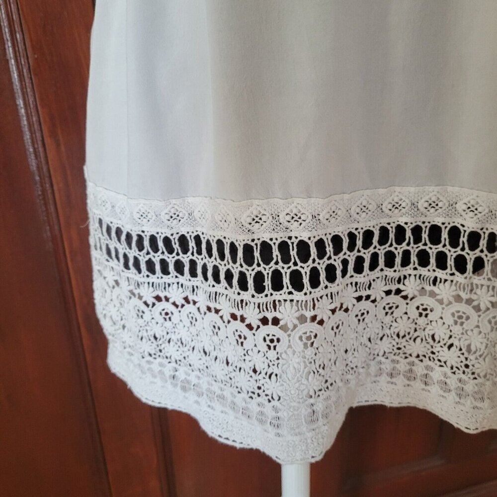 Solitaire Swim Women Large Shirt Dress White V-Neck Crochet Elastic Waist - Picture 2 of 7